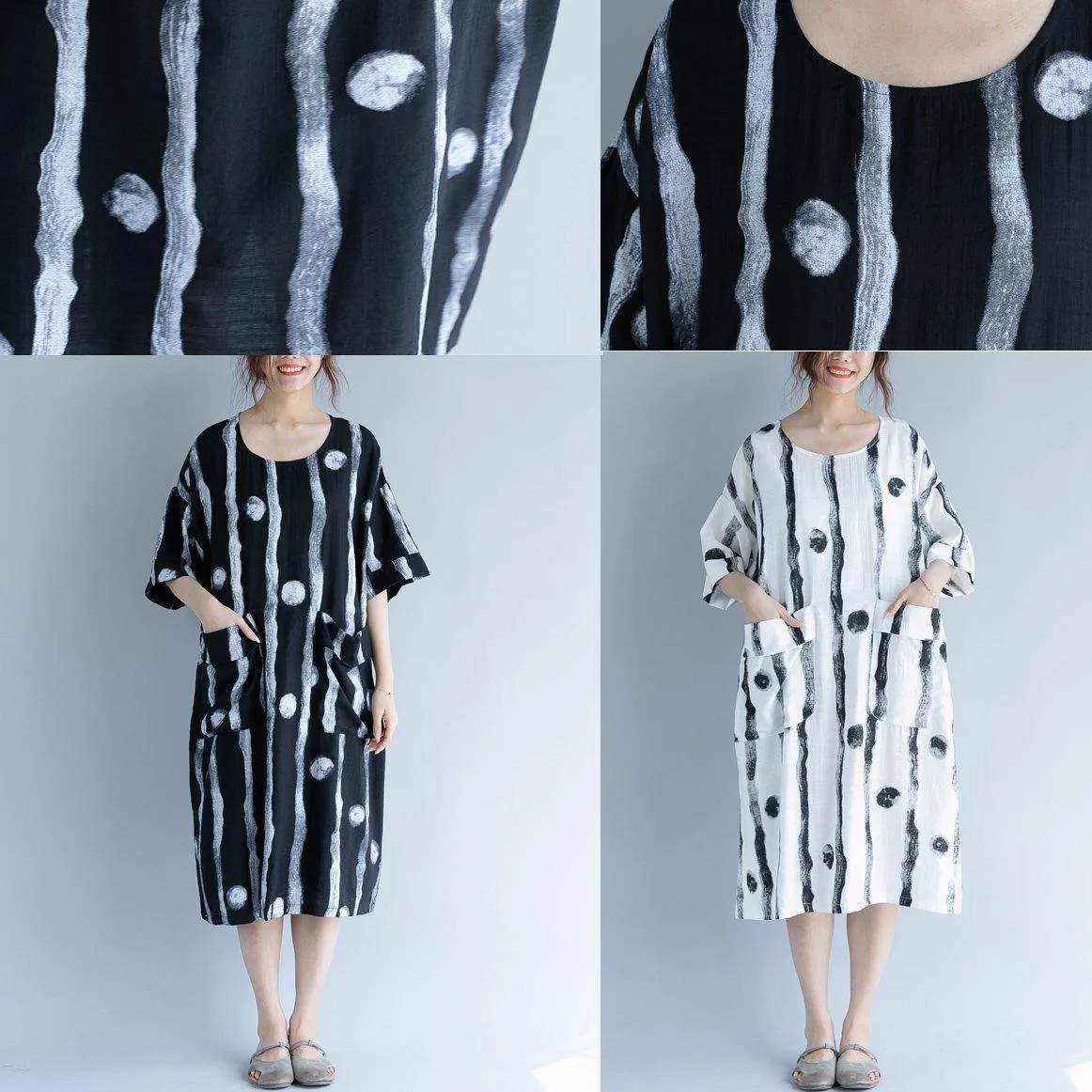 2018 white cotton knee dress plus size clothing shirt dress fine short sleeve baggy dresses print o neck cotton dresses