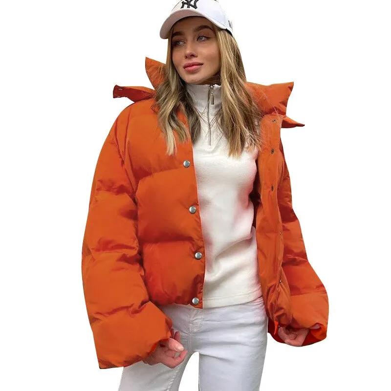 2022 Cotton Padded Women Parkas Winter Warm Loose Solid Thicken Female Coats outwear