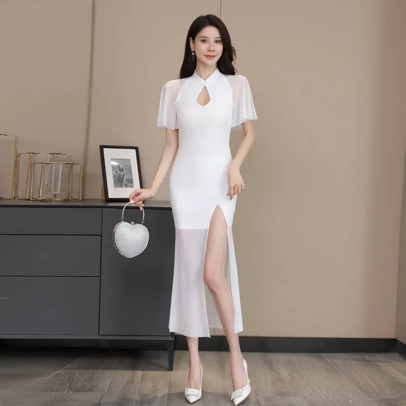 2024 New Nightclub See-through Chest-Flattering Dress Sexy Slim Fit Temperament Long Dress KTV Work Wear Transparent Dress