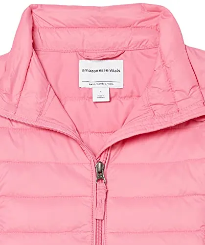 Amazon Essentials Girls' Lightweight Water-Resistant Packable Mock Puffer Jacket, Bright Pink, Medium