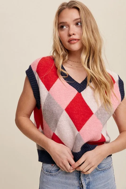 Argyle Cropped Sweater Vest