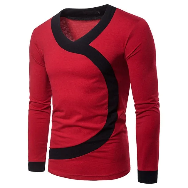 Basic Stripe Tide Slim Fit Long Sleeve Casual Style Men T-Shirt