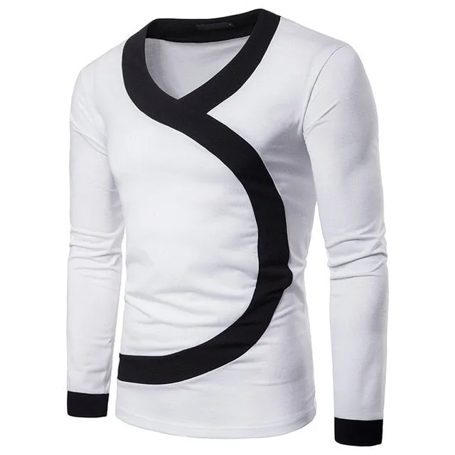 Basic Stripe Tide Slim Fit Long Sleeve Casual Style Men T-Shirt