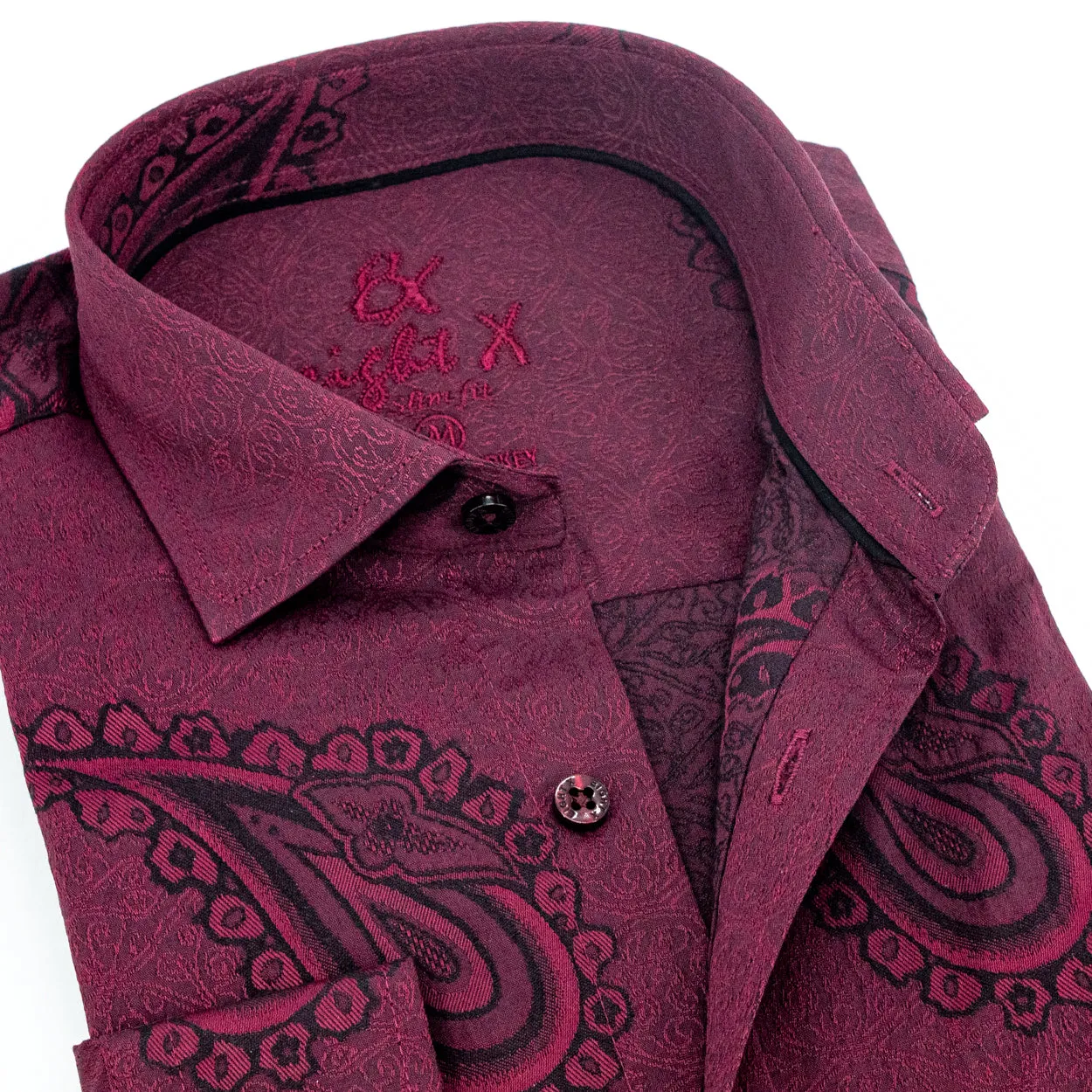 Big Paisley Jacquard Button Down Shirt - Burgundy