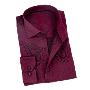 Big Paisley Jacquard Button Down Shirt - Burgundy