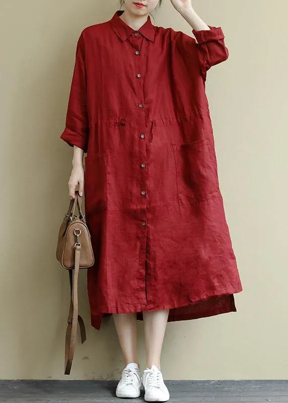 Blue  Linen Shirt Dress Casual Oversize Spring Maxi Dresses