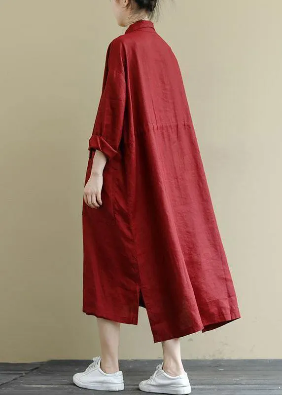 Blue  Linen Shirt Dress Casual Oversize Spring Maxi Dresses