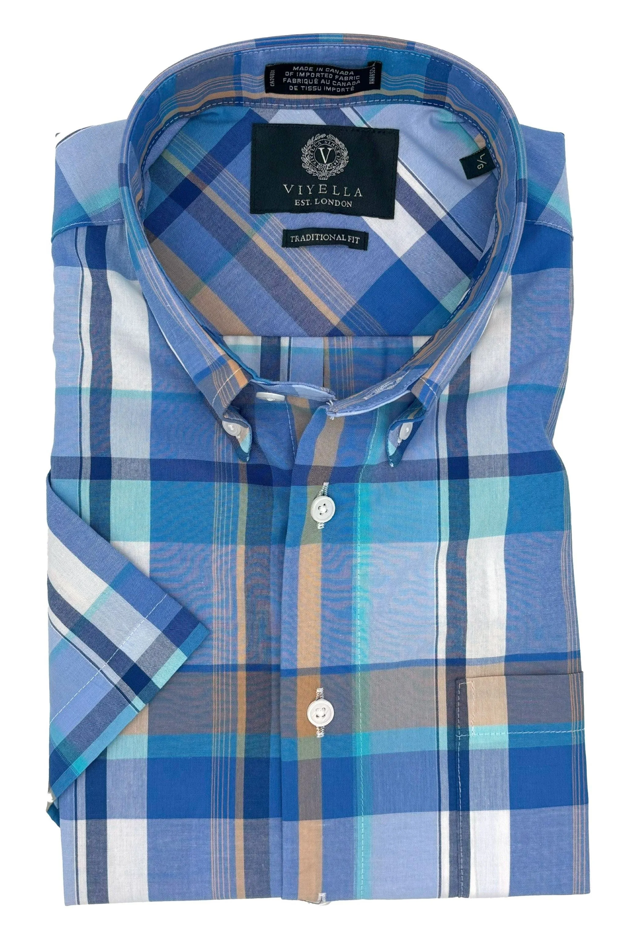 Blue Plaid Premium Cotton Short Sleeve Shirts for Men