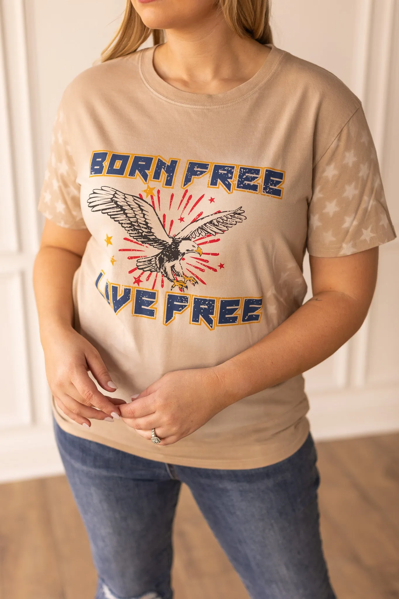 Born Free Live Free on Beige Wash Star Tee