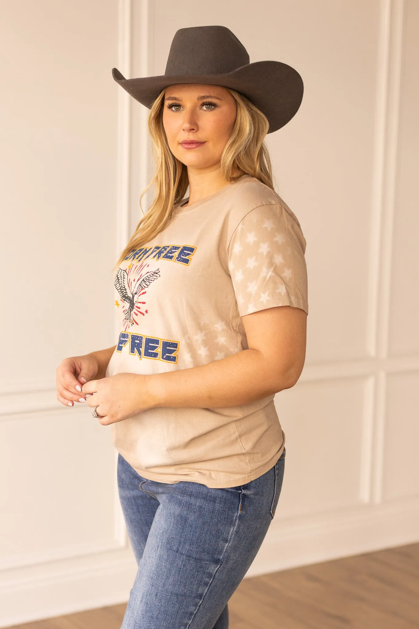 Born Free Live Free on Beige Wash Star Tee