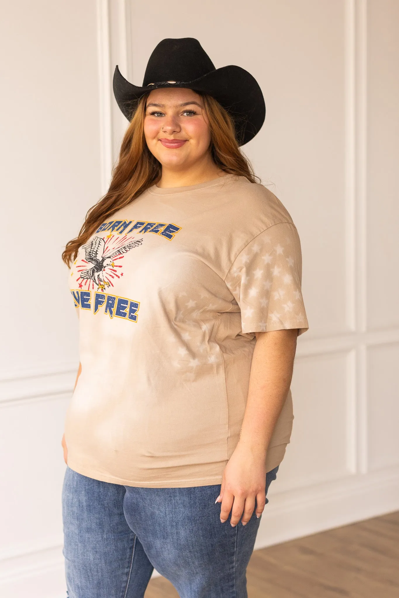 Born Free Live Free on Beige Wash Star Tee