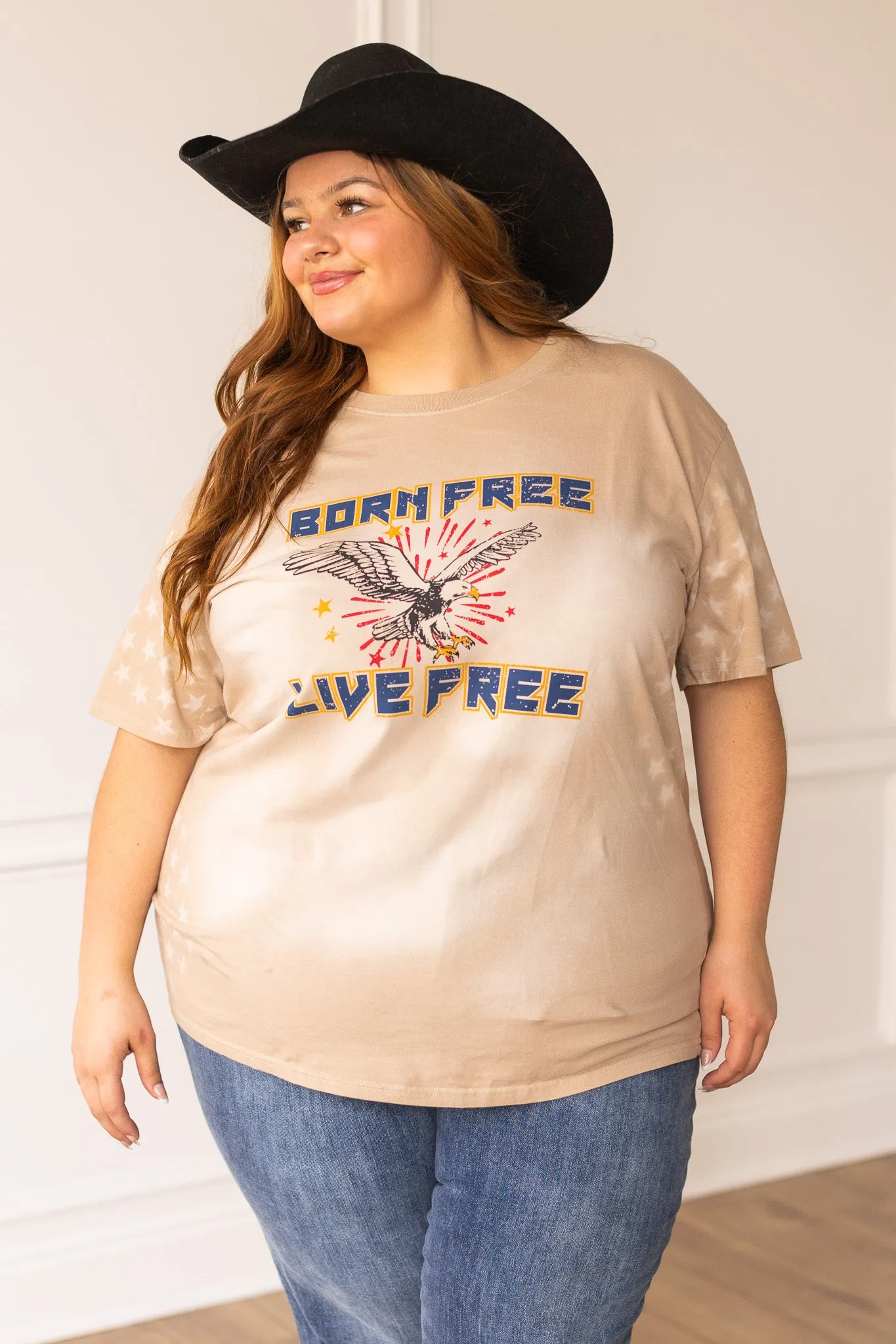 Born Free Live Free on Beige Wash Star Tee