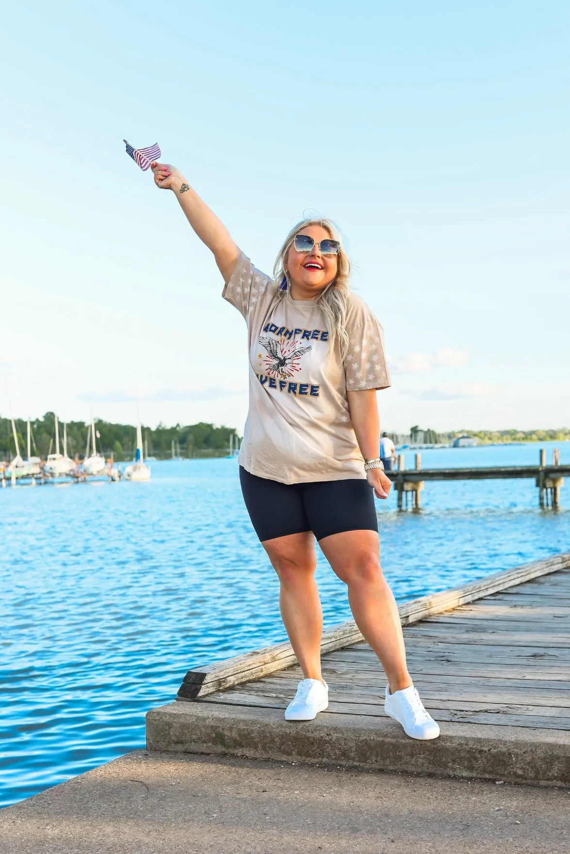 Born Free Live Free on Beige Wash Star Tee