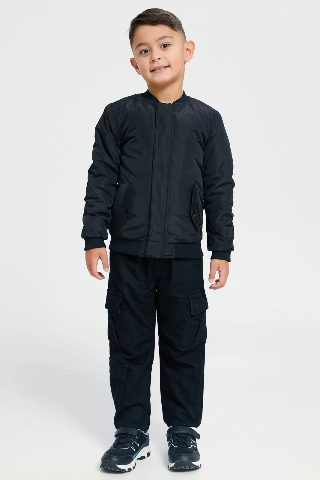 Boys Black Padded Bomber Jacket