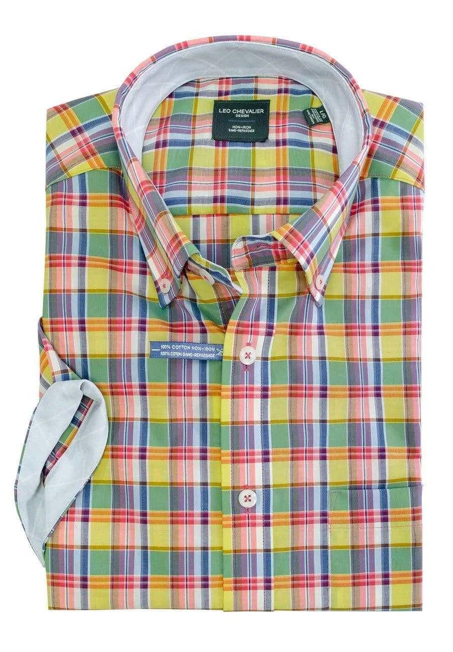 Bright Multi Colored Leo Chevalier Cotton Short Sleeve Shirts