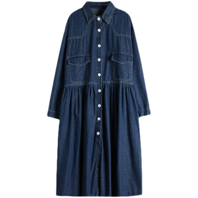 Casual Plus Size Dresses, Denim Long Dress, Casual Shirt Dress