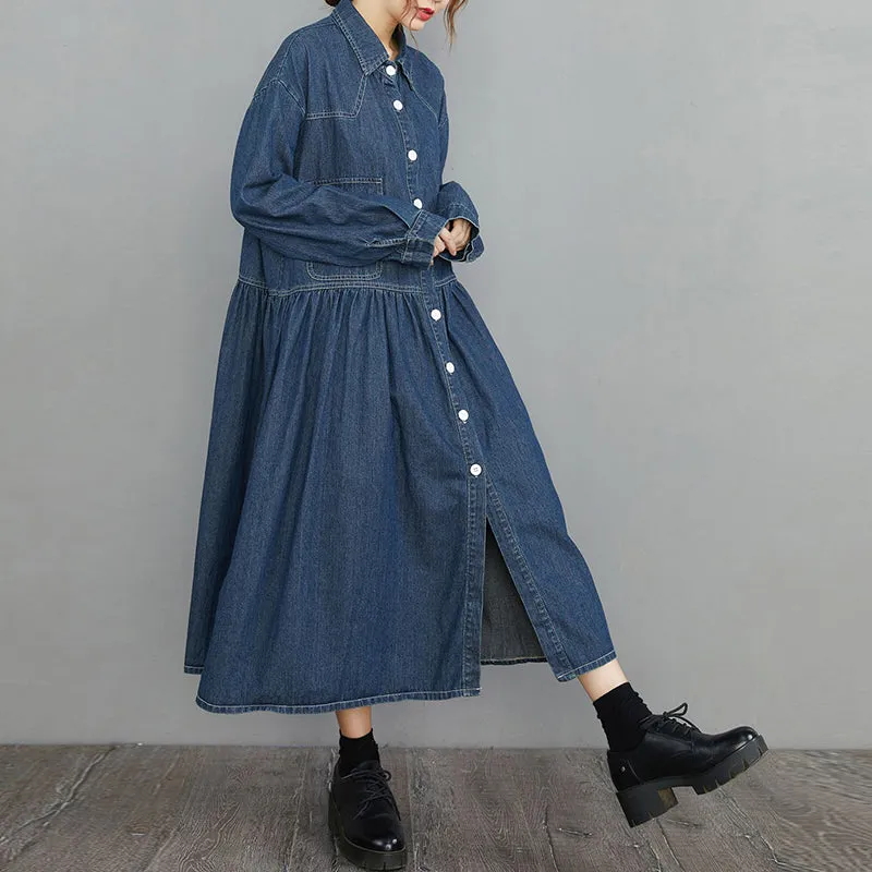 Casual Plus Size Dresses, Denim Long Dress, Casual Shirt Dress