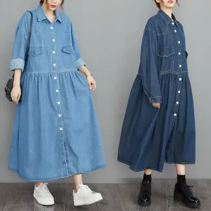 Casual Plus Size Dresses, Denim Long Dress, Casual Shirt Dress