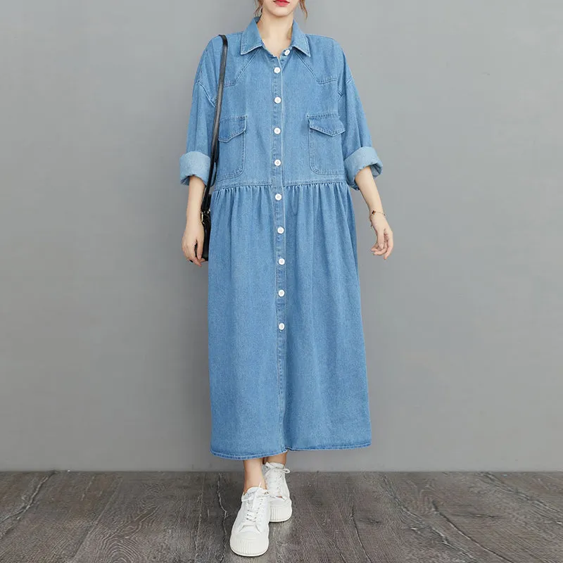 Casual Plus Size Dresses, Denim Long Dress, Casual Shirt Dress