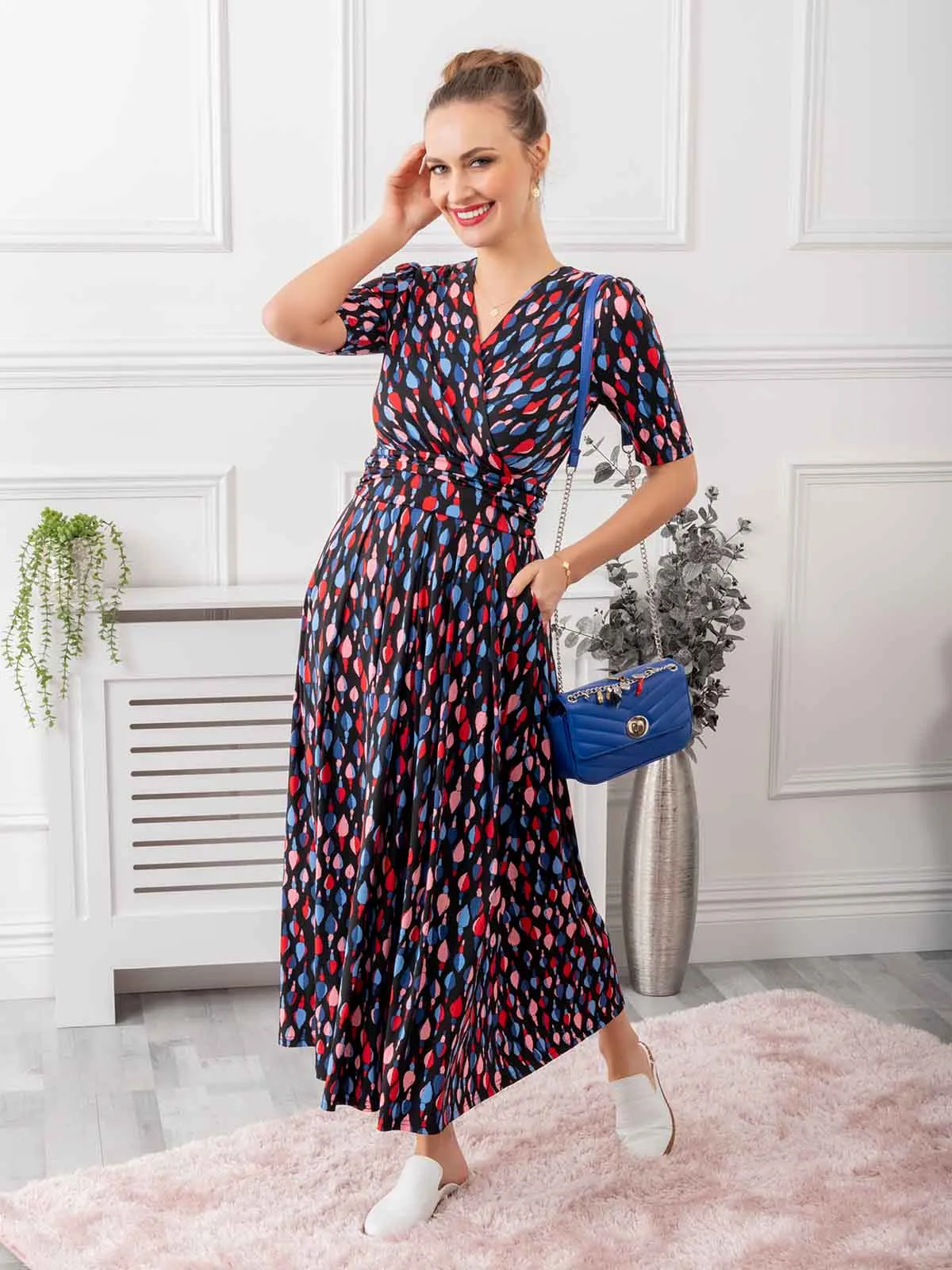 Coleen Jersey Maxi Dress, Navy Multi