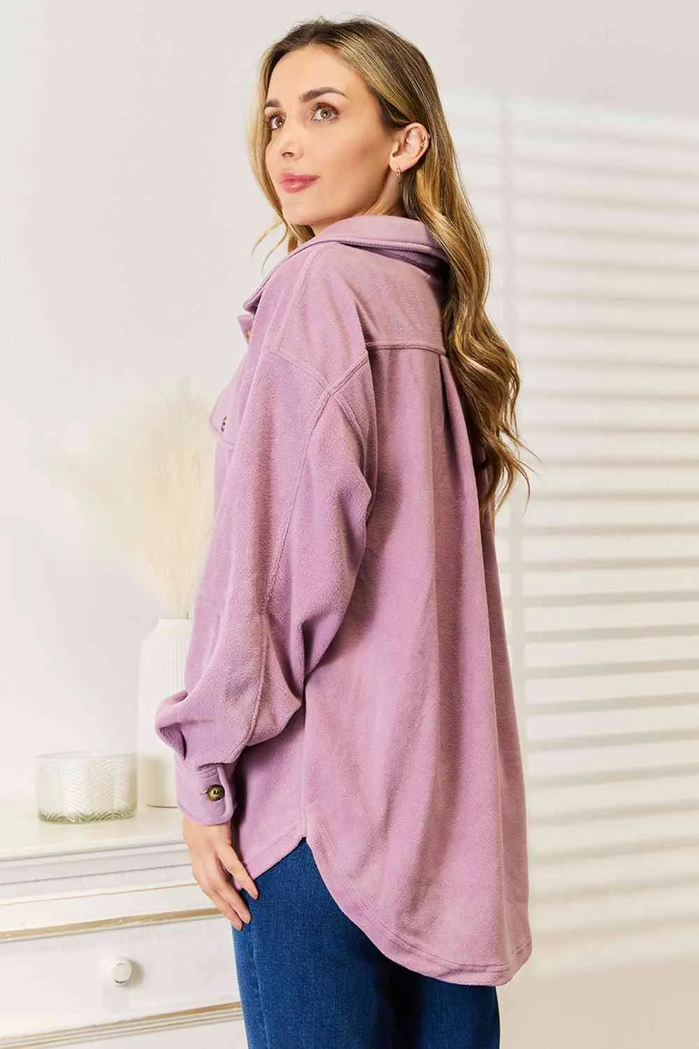 Cozy Girl Button Down Shacket-Lavender