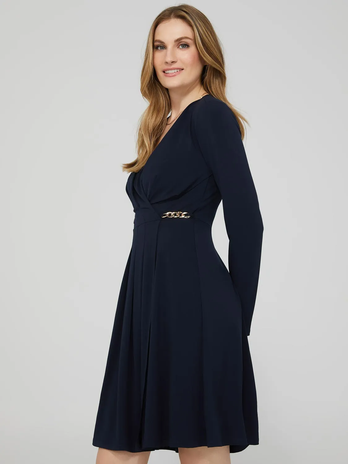 Crossover Wrap Dress With Chain Detail At Waist