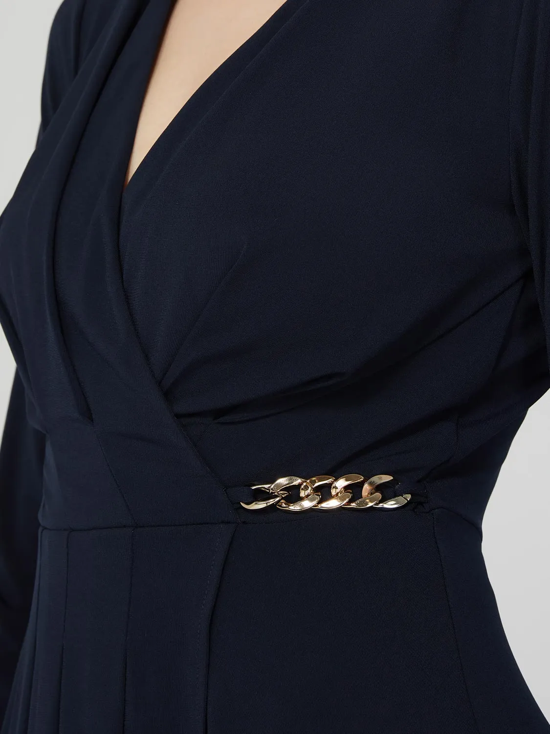 Crossover Wrap Dress With Chain Detail At Waist