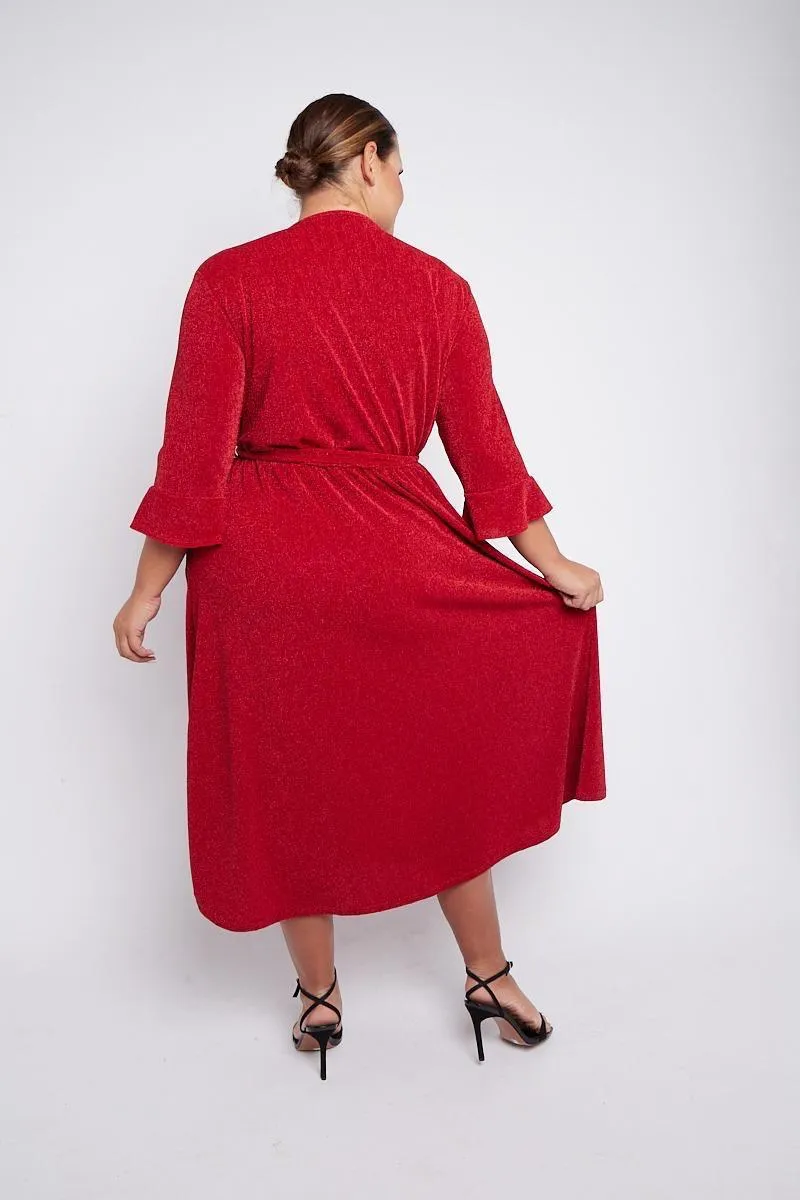 Dani Sparkle Faux Wrap Dress in Red