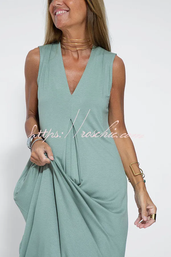 Elegant Is Eternal Knit Solid Color Sleeveless Slit Maxi Dress