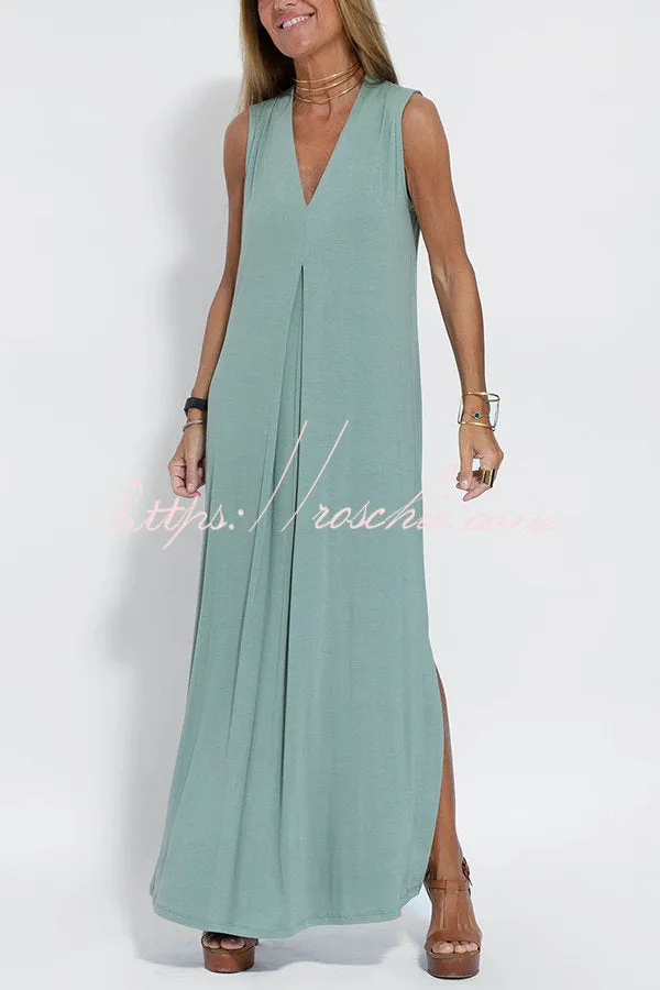 Elegant Is Eternal Knit Solid Color Sleeveless Slit Maxi Dress