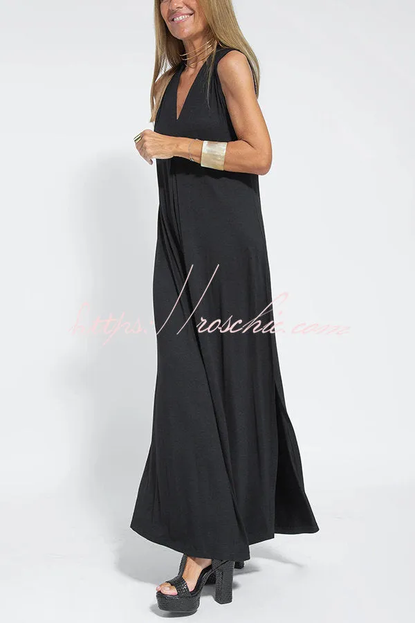 Elegant Is Eternal Knit Solid Color Sleeveless Slit Maxi Dress