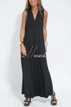 Elegant Is Eternal Knit Solid Color Sleeveless Slit Maxi Dress