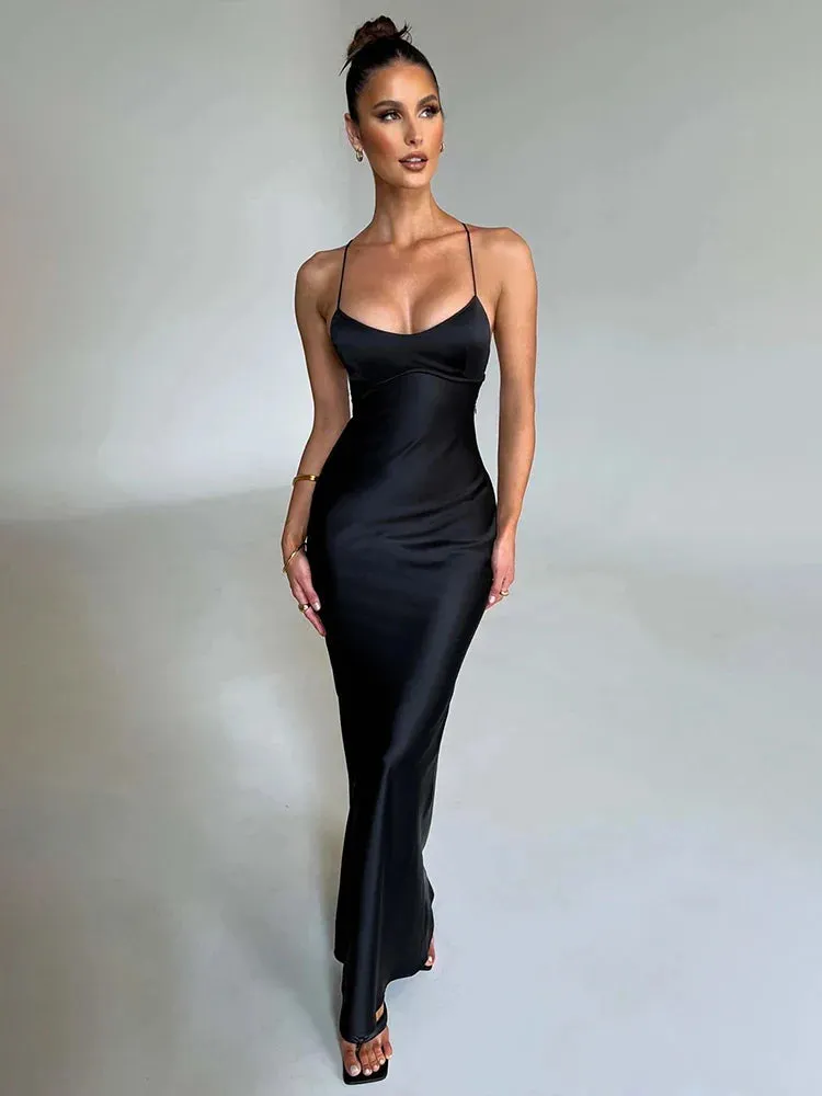 Elegant Long Bodycon Spaghetti Strap Backless Sexy Spring Summer Maxi Dress