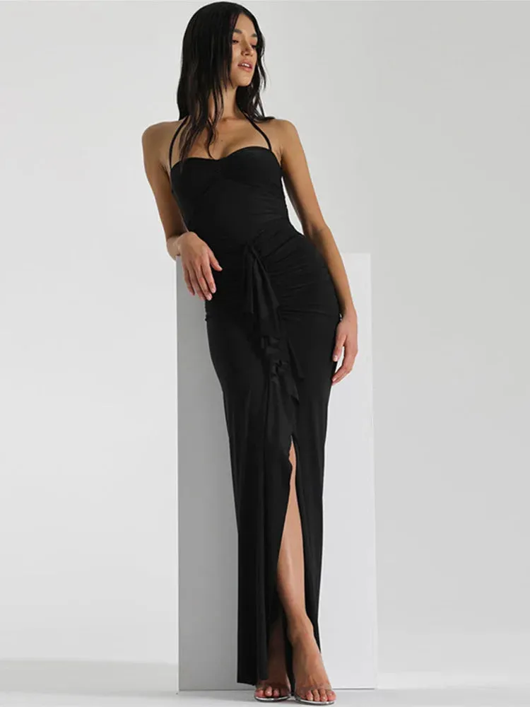 Elegant Pleated Long Strapless Backless Nightclub Sexy Summer Maxi Dress