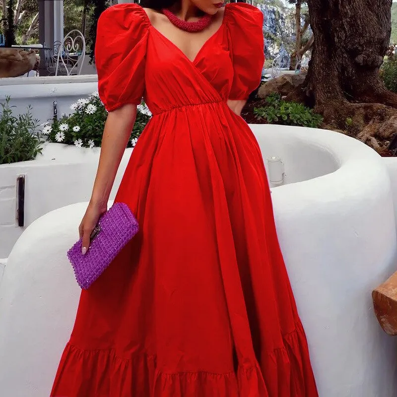 Elegant Puff Sleeve Long Maxi Dresses Boho