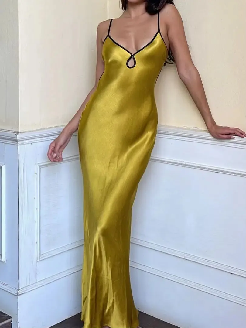 Elegant Satin Backless Club Party Maxi Dress