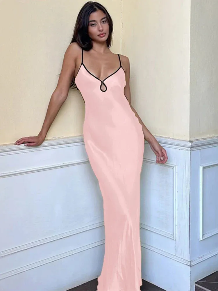 Elegant Satin Backless Club Party Maxi Dress