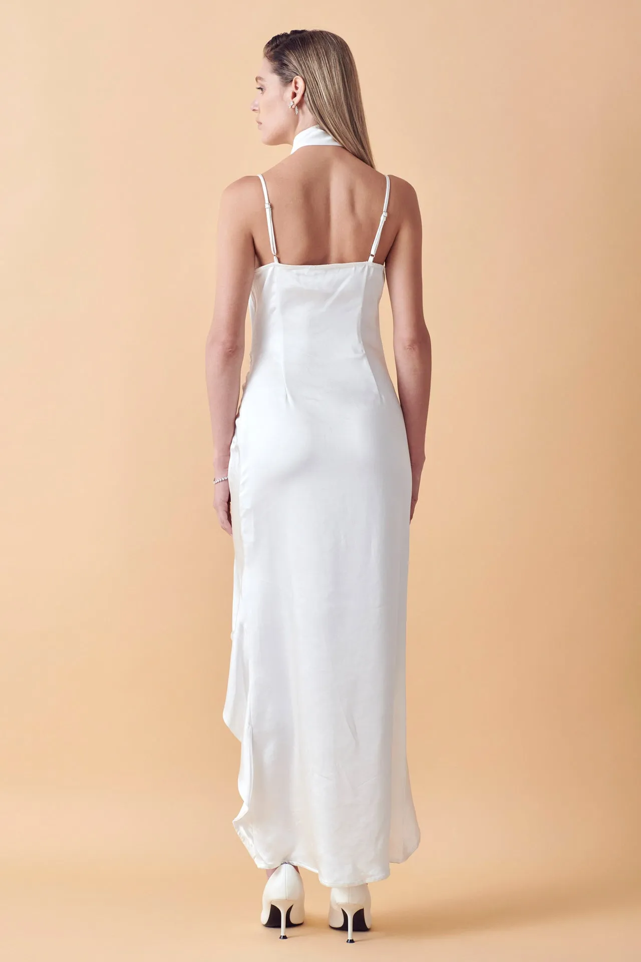 Endless Rose - Ruched Asymmetrical Satin Slip Maxi Dress