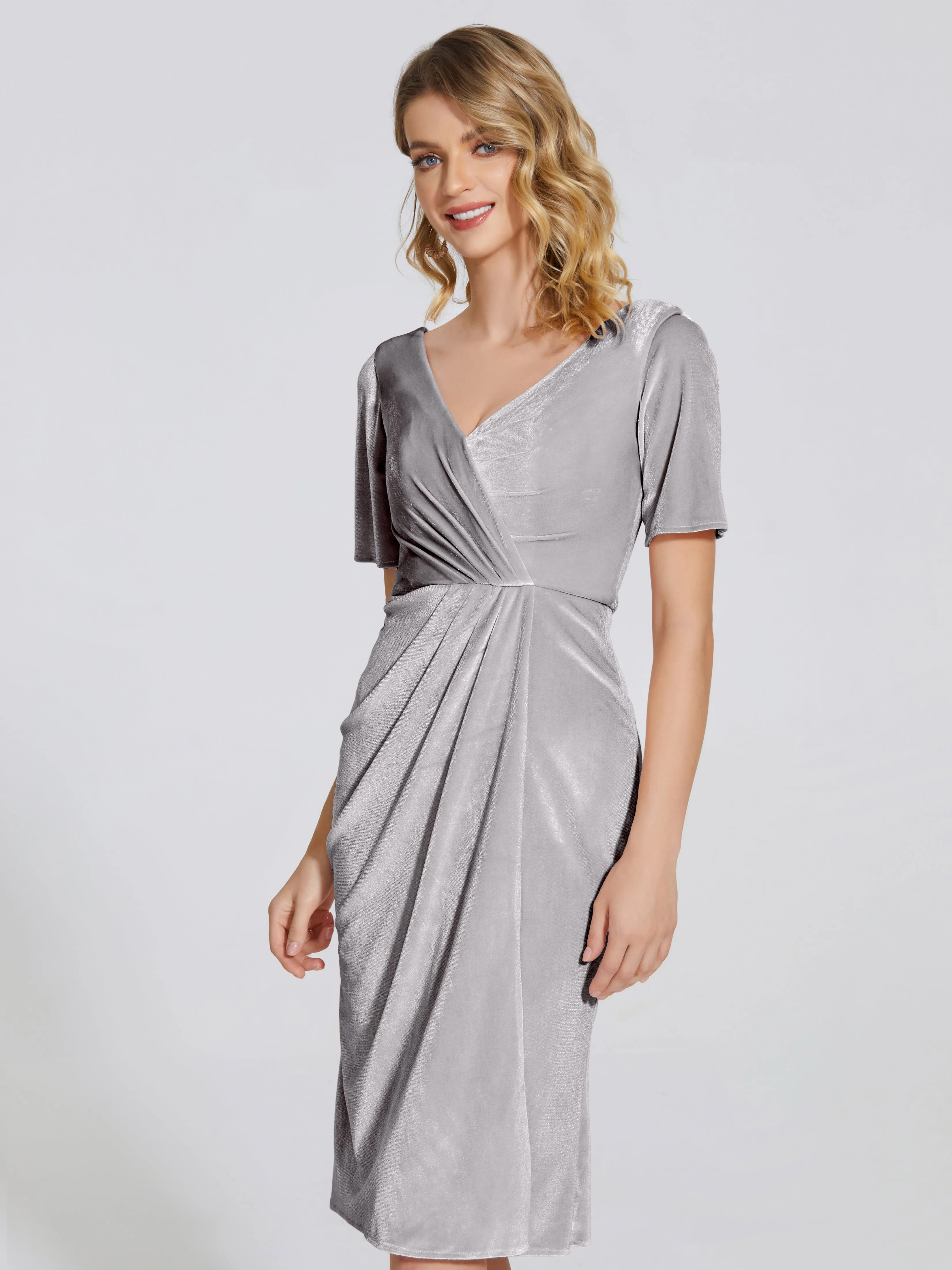 Flattering Knee Length Velvet Mother of the Bride Dresses