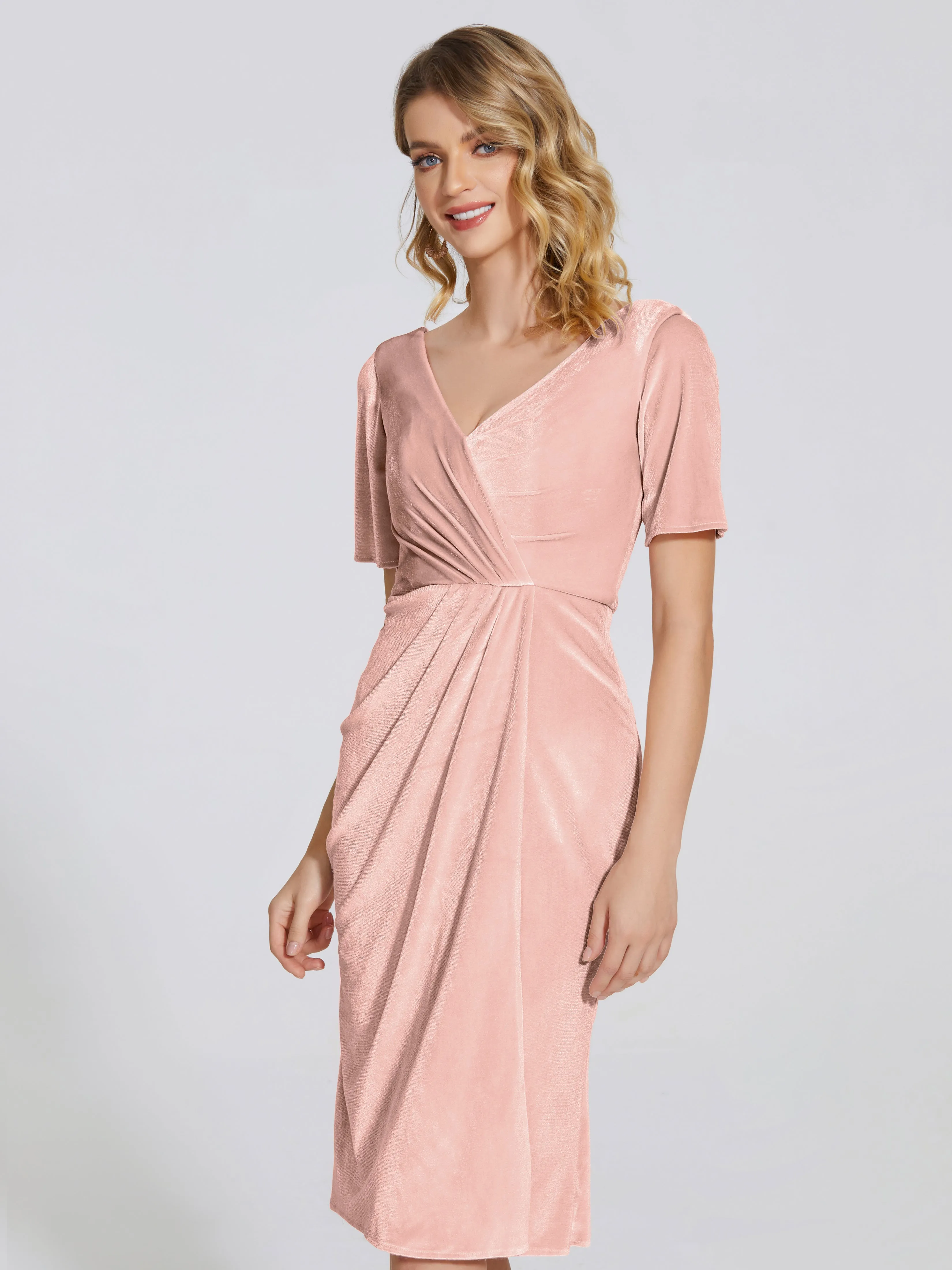 Flattering Knee Length Velvet Mother of the Bride Dresses