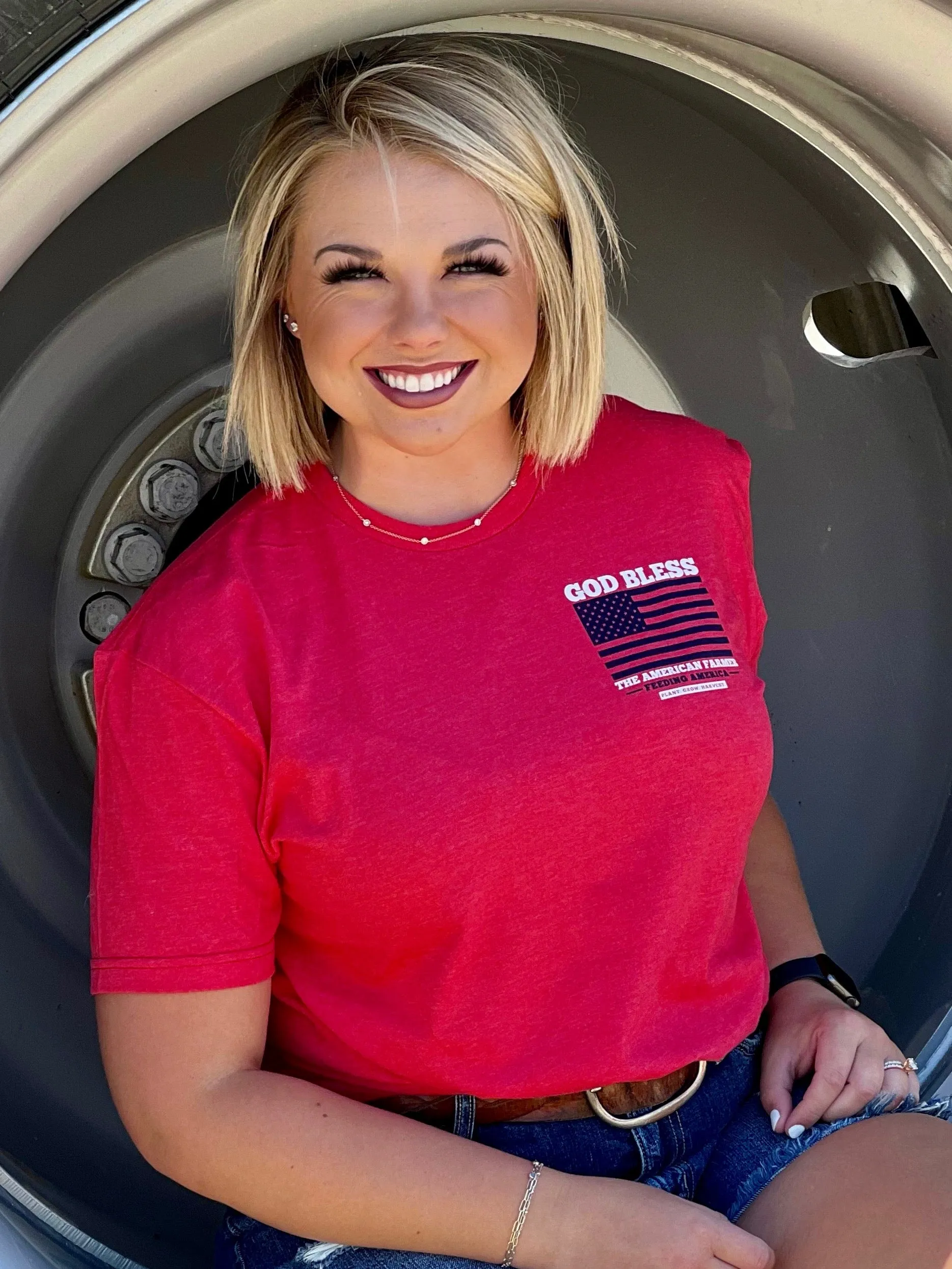 God Bless the American Farmer Red Tee by Texas True Threads