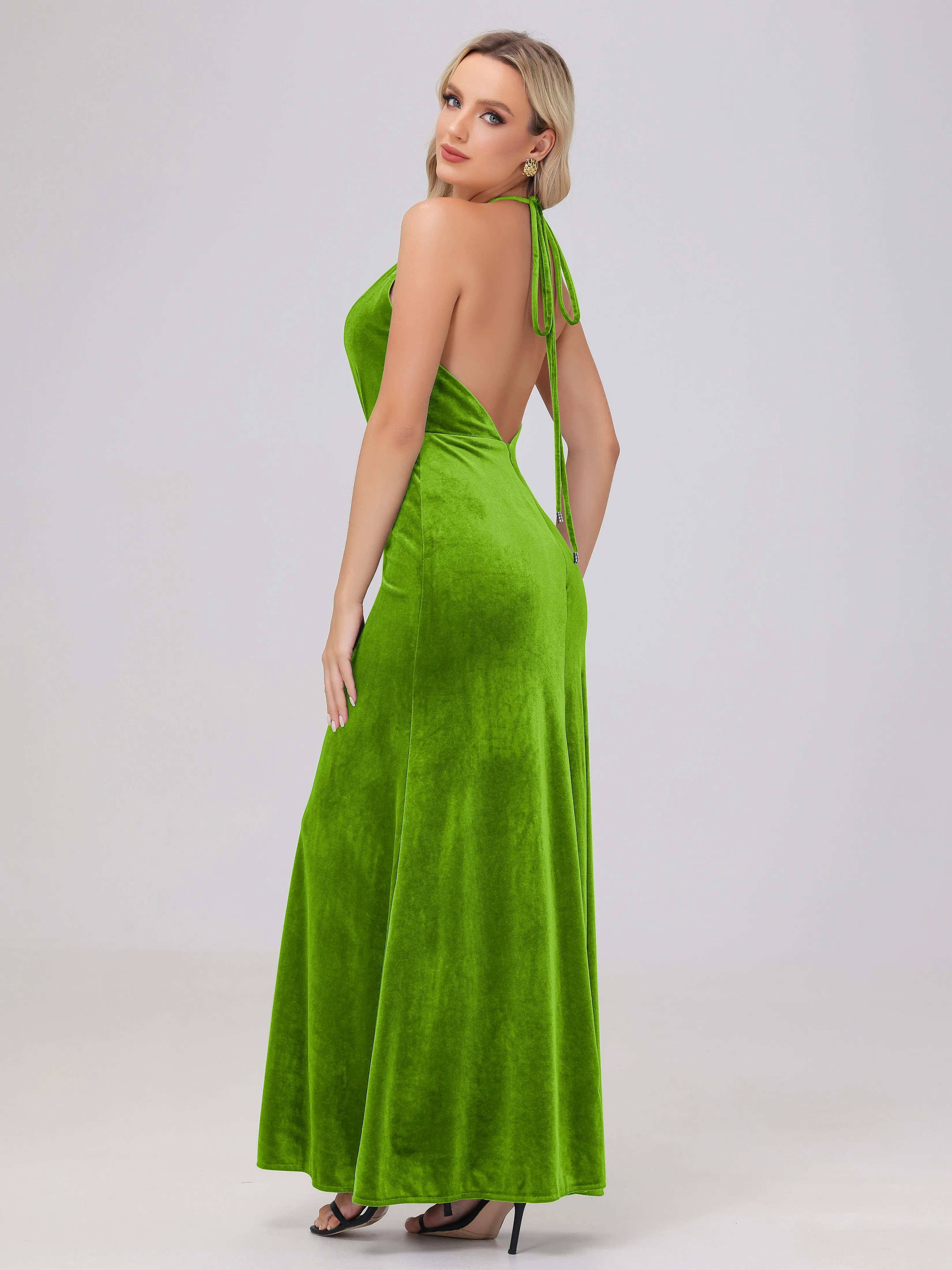 Halter Sheath/Column Long Velvet Bridesmaid Dresses