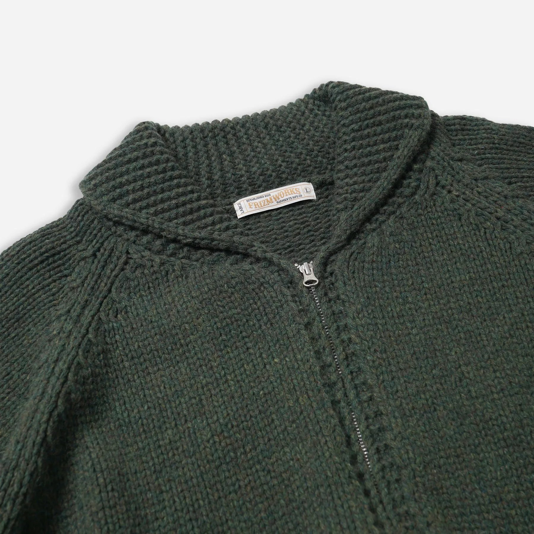 HEAVY COWICHAN ZIP UP CARDIGAN - FOREST GREEN