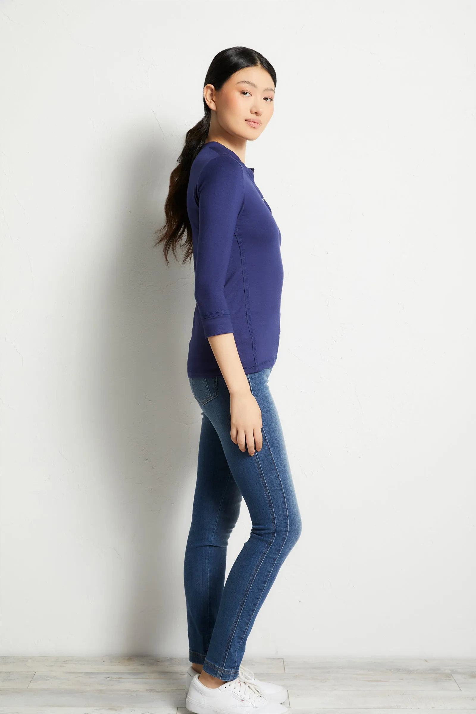 Henley 3/4 Sleeve Jersey Top