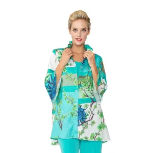 IC Collection "Mixed Blossoms" High-Low Shirt in Turquoise - 6137T