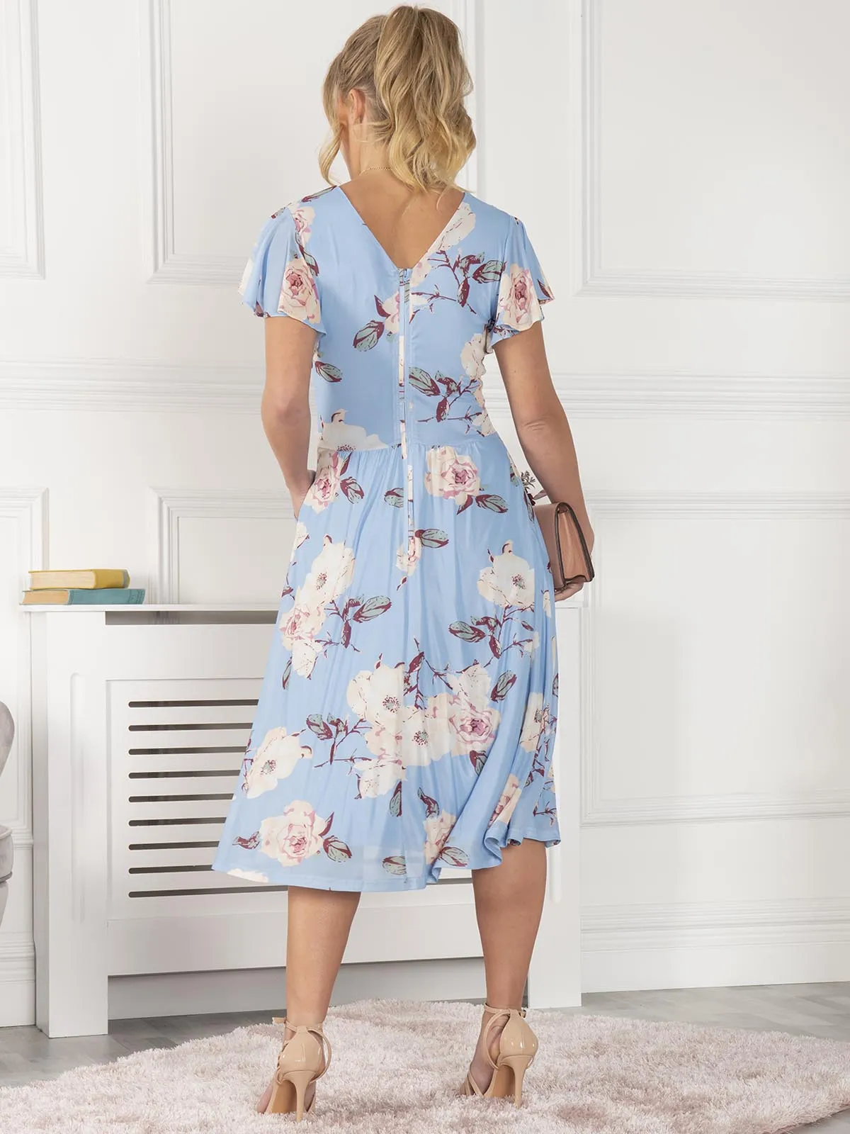 Jolie Moi Kiley Wrap Front Mesh Dress, Blue Floral