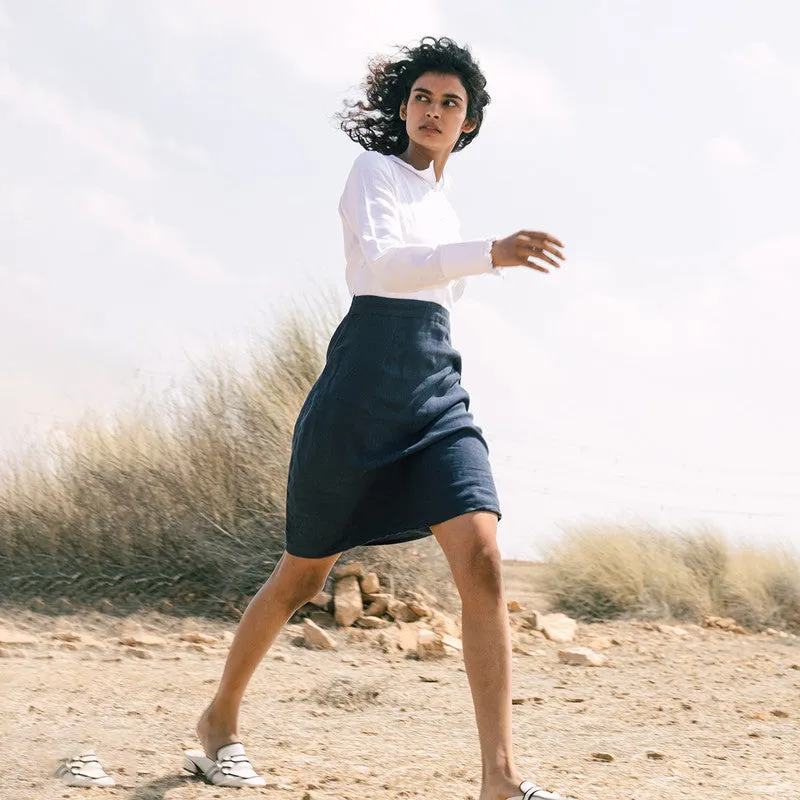 Linen Shirt Dress for Women | Navy Blue & White