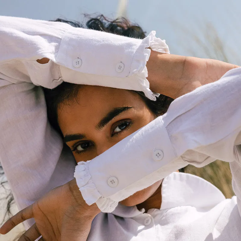 Linen Shirt Dress for Women | Navy Blue & White