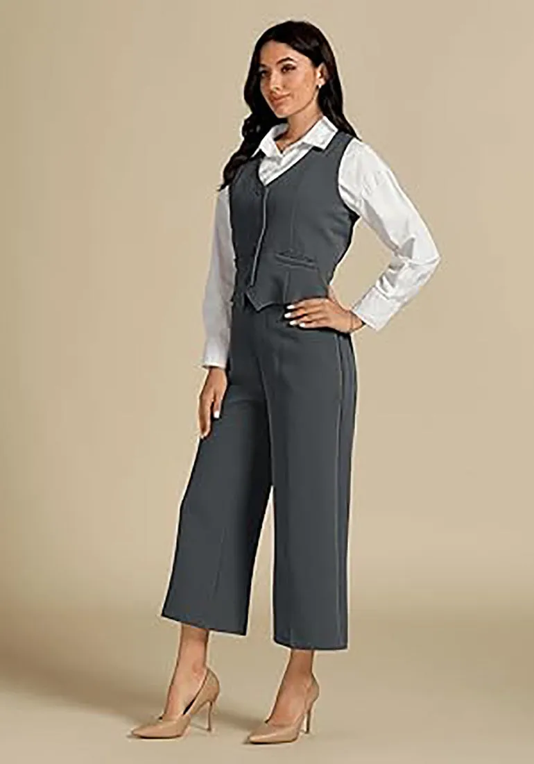 LUVAMIA Women's 2 Piece Business Casual Long Pants Outfit Pant Suit V Neck Vest Wide Leg Pantsuits