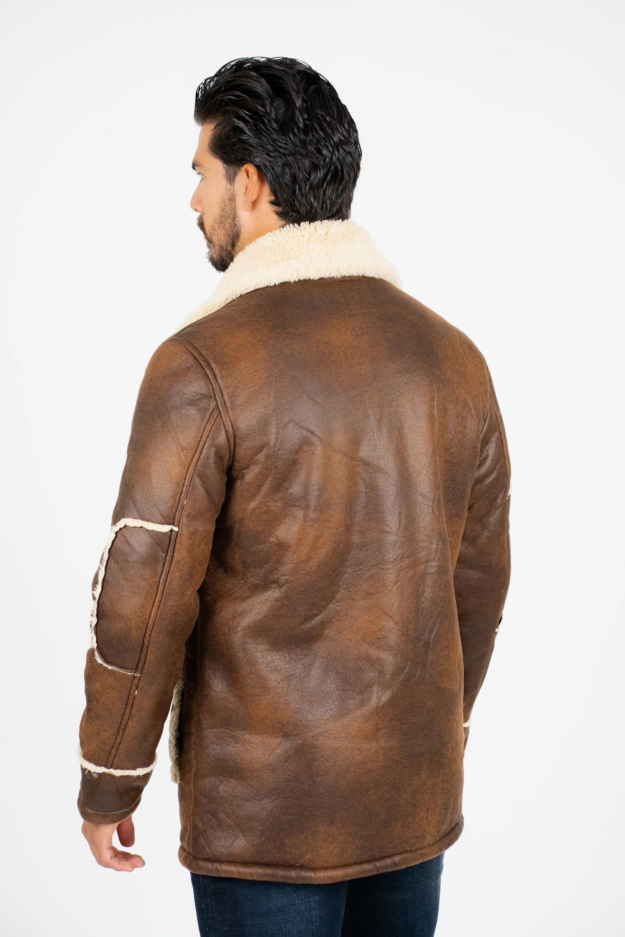 Men's Brown Suede Jacket w/ Faux Shearling-lined